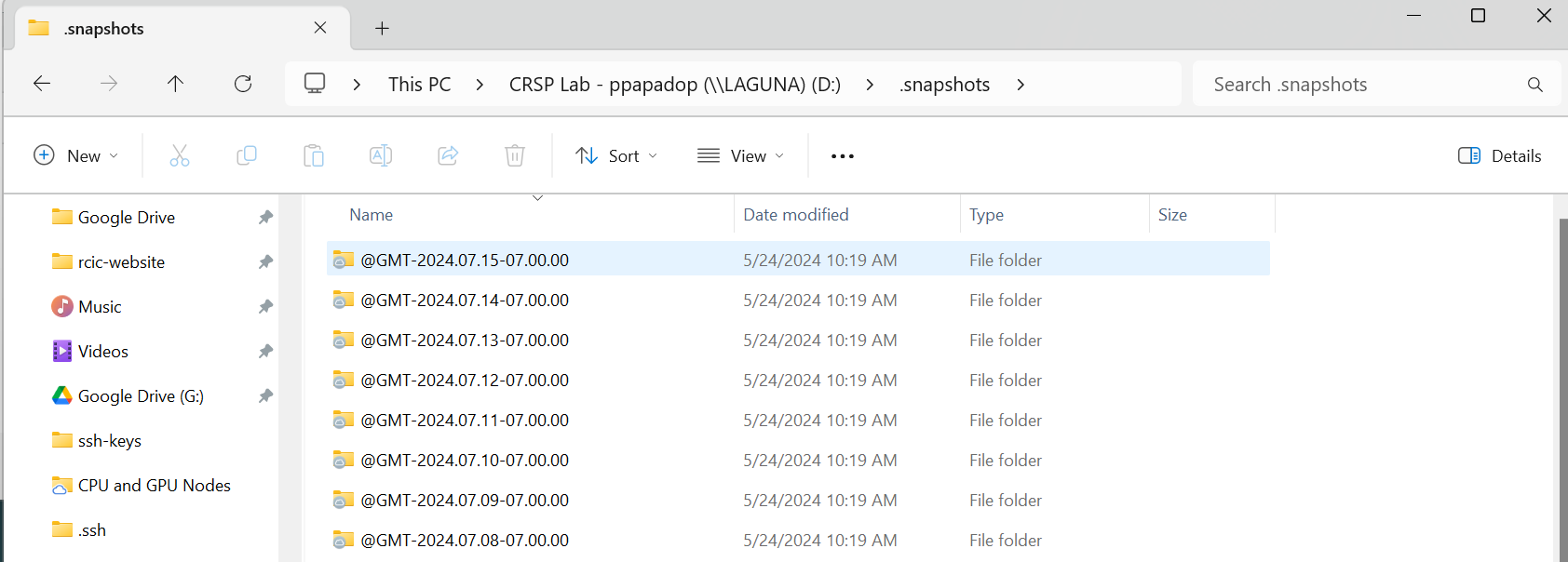 crsp lab .snapshots directory contents